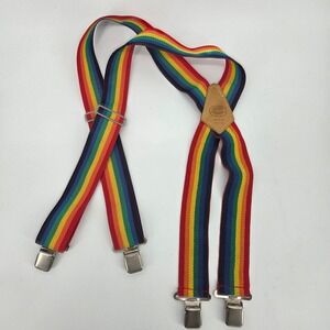 Nicholas Rainbow Stripe Suspenders Men Adjustable Metal Clips USA Made